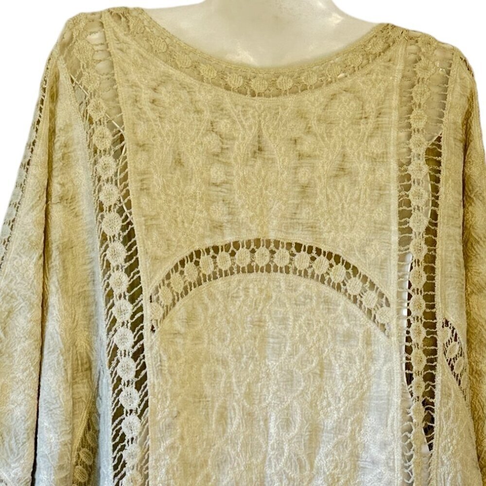 XCVI Ivory Tunic Vintage Rare Crochet Lace and Embroidery Dolman Sleeve Size S-M - Picture 5 of 9